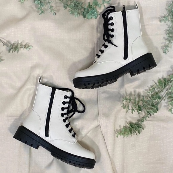 Off White Lace Up Combat Boots - Picture 8 of 10